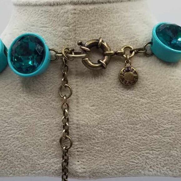 J Crew Jumbo Blue Teal Brulee Crystal Statement Necklace - Picture 2 of 12